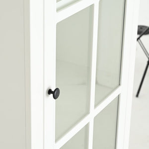 English Elm 75.25'' Farmhouse Pantry Cabinet Lattice Glass Door White Mdf Modular Storage Unit N845P279958W
