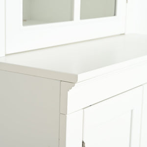 English Elm 75.25'' Farmhouse Pantry Cabinet Lattice Glass Door White Mdf Modular Storage Unit N845P279958W