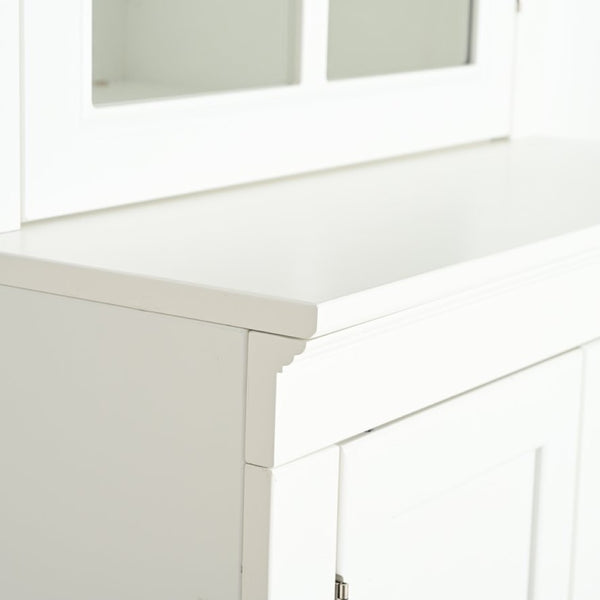 English Elm 75.25'' Farmhouse Pantry Cabinet Lattice Glass Door White Mdf Modular Storage Unit N845P279958W