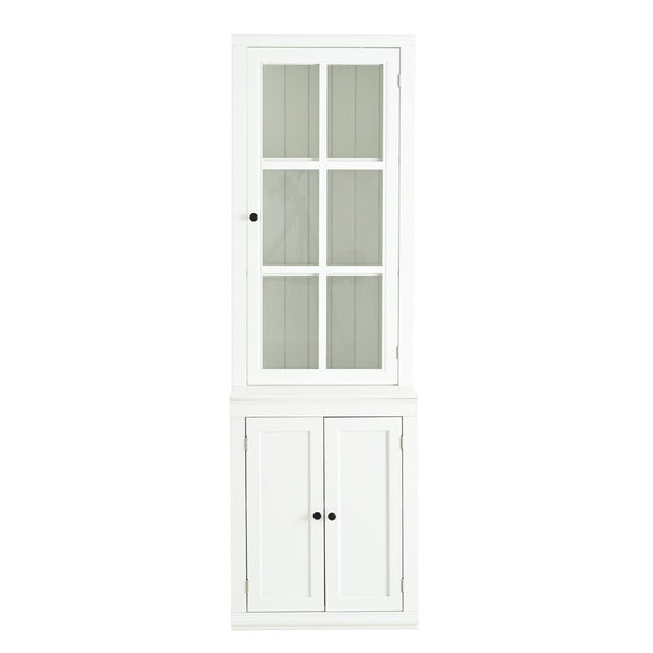 English Elm 75.25'' Farmhouse Pantry Cabinet Lattice Glass Door White Mdf Modular Storage Unit N845P279958W