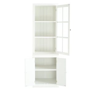 English Elm 75.25'' Farmhouse Pantry Cabinet Lattice Glass Door White Mdf Modular Storage Unit N845P279958W