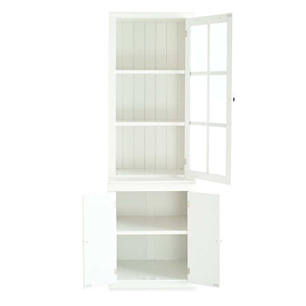 English Elm 75.25'' Farmhouse Pantry Cabinet Lattice Glass Door White Mdf Modular Storage Unit N845P279958W