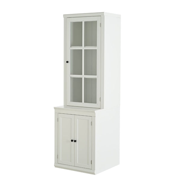 English Elm 75.25'' Farmhouse Pantry Cabinet Lattice Glass Door White Mdf Modular Storage Unit N845P279958W