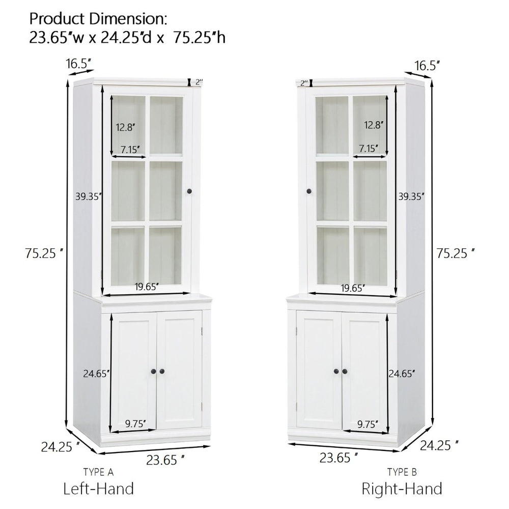 English Elm 75.25'' Farmhouse Pantry Cabinet Lattice Glass Door White Mdf Modular Storage Unit N845P279958W