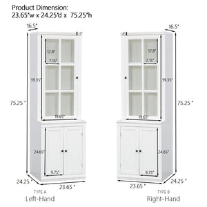 English Elm 75.25'' Farmhouse Pantry Cabinet Lattice Glass Door White Mdf Modular Storage Unit N845P279958W