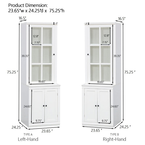 English Elm 75.25'' Farmhouse Pantry Cabinet Lattice Glass Door White Mdf Modular Storage Unit N845P279958W