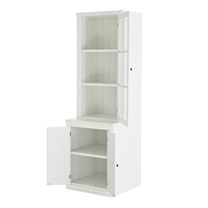 English Elm 75.25'' Farmhouse Pantry Cabinet Lattice Glass Door White Mdf Modular Storage Unit N845P279958W