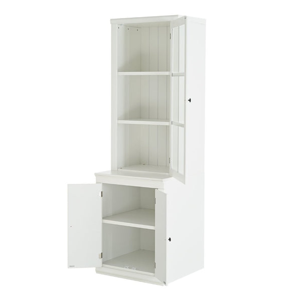 English Elm 75.25'' Farmhouse Pantry Cabinet Lattice Glass Door White Mdf Modular Storage Unit N845P279958W