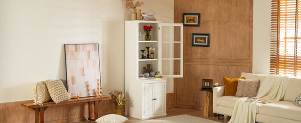 English Elm 75.25'' Farmhouse Pantry Cabinet Lattice Glass Door White Mdf Modular Storage Unit N845P279958W