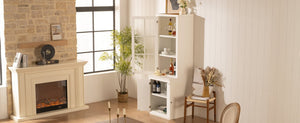 English Elm 75.25'' Farmhouse Pantry Cabinet Lattice Glass Door White Mdf Modular Storage Unit N845P279958W