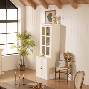 English Elm 75.25'' Farmhouse Pantry Cabinet Lattice Glass Door White Mdf Modular Storage Unit N845P279958W