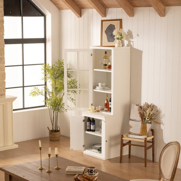 English Elm 75.25'' Farmhouse Pantry Cabinet Lattice Glass Door White Mdf Modular Storage Unit N845P279958W