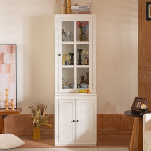 English Elm 75.25'' Farmhouse Pantry Cabinet Lattice Glass Door White Mdf Modular Storage Unit N845P279958W