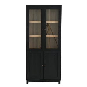 English Elm 74.5''h Ash Veneer Curio Cabinet Tempered Glass Doors Mid-century Two-tone Bookcase N845P296678B