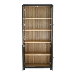English Elm 74.5''h Ash Veneer Curio Cabinet Tempered Glass Doors Mid-century Two-tone Bookcase N845P296678B