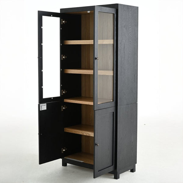 English Elm 74.5''h Ash Veneer Curio Cabinet Tempered Glass Doors Mid-century Two-tone Bookcase N845P296678B