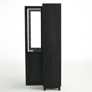 English Elm 74.5''h Ash Veneer Curio Cabinet Tempered Glass Doors Mid-century Two-tone Bookcase N845P296678B