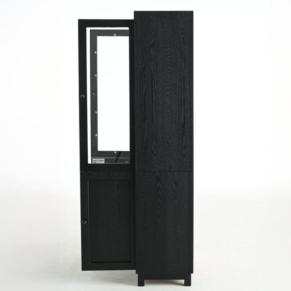 English Elm 74.5''h Ash Veneer Curio Cabinet Tempered Glass Doors Mid-century Two-tone Bookcase N845P296678B