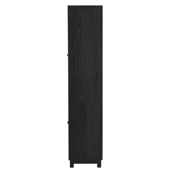English Elm 74.5''h Ash Veneer Curio Cabinet Tempered Glass Doors Mid-century Two-tone Bookcase N845P296678B