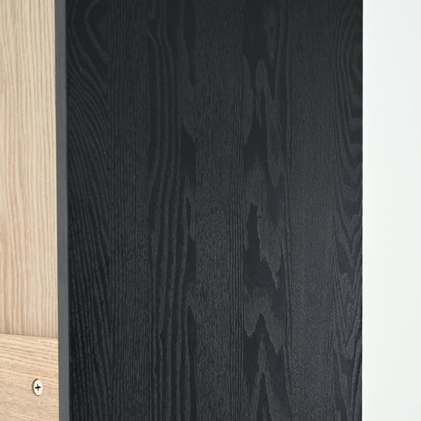 English Elm 74.5''h Ash Veneer Curio Cabinet Tempered Glass Doors Mid-century Two-tone Bookcase N845P296678B