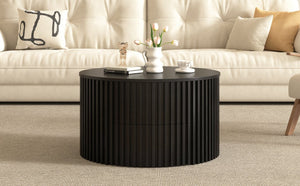 English Elm Vibe Haus Fluted Round Coffee Table with Lift Top Storage for Modern Living Rooms Black N893P459102B