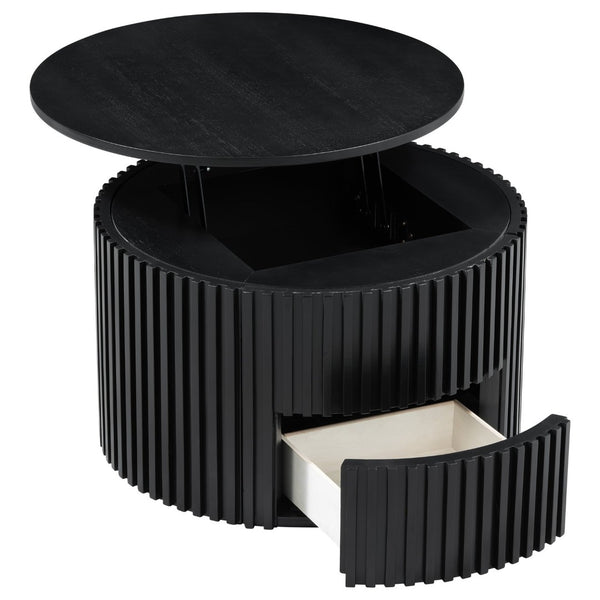 English Elm Vibe Haus Fluted Round Coffee Table with Lift Top Storage for Modern Living Rooms Black N893P459102B