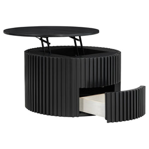 English Elm Vibe Haus Fluted Round Coffee Table with Lift Top Storage for Modern Living Rooms Black N893P459102B
