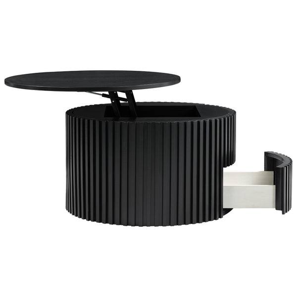 English Elm Vibe Haus Fluted Round Coffee Table with Lift Top Storage for Modern Living Rooms Black N893P459102B