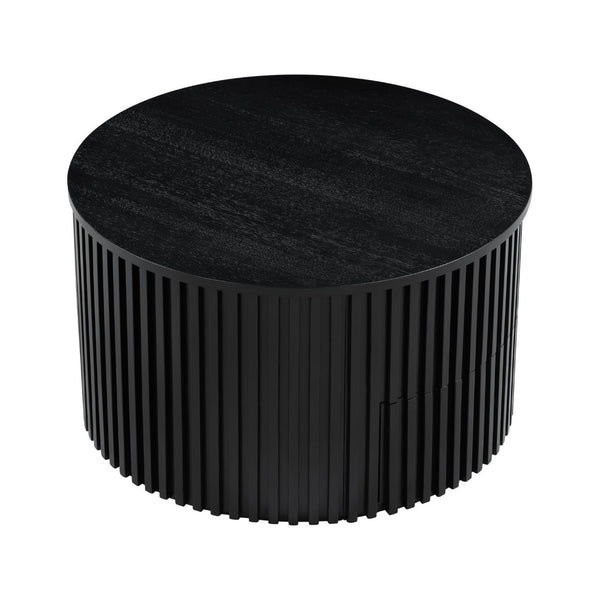 English Elm Vibe Haus Fluted Round Coffee Table with Lift Top Storage for Modern Living Rooms Black N893P459102B