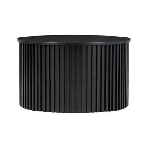 English Elm Vibe Haus Fluted Round Coffee Table with Lift Top Storage for Modern Living Rooms Black N893P459102B