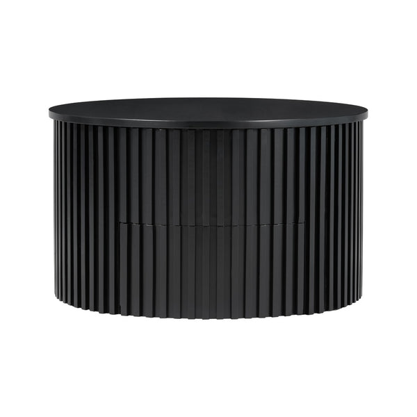English Elm Vibe Haus Fluted Round Coffee Table with Lift Top Storage for Modern Living Rooms Black N893P459102B