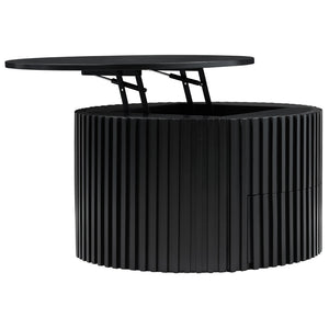 English Elm Vibe Haus Fluted Round Coffee Table with Lift Top Storage for Modern Living Rooms Black N893P459102B