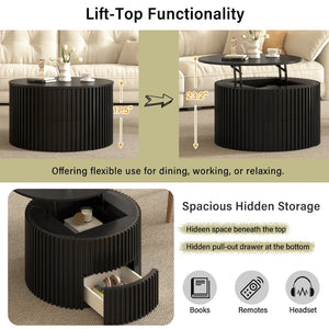 English Elm Vibe Haus Fluted Round Coffee Table with Lift Top Storage for Modern Living Rooms Black N893P459102B