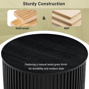 English Elm Vibe Haus Fluted Round Coffee Table with Lift Top Storage for Modern Living Rooms Black N893P459102B