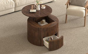 English Elm Vibe Haus Fluted Round Coffee Table with Lift Top Storage for Modern Living Rooms Brown N893P459102D