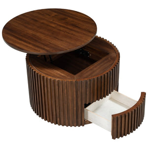 English Elm Vibe Haus Fluted Round Coffee Table with Lift Top Storage for Modern Living Rooms Brown N893P459102D
