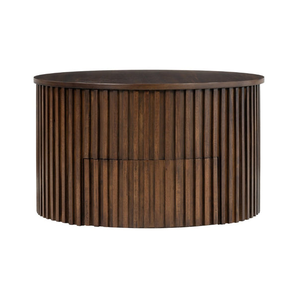 English Elm Vibe Haus Fluted Round Coffee Table with Lift Top Storage for Modern Living Rooms Brown N893P459102D