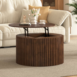 English Elm Vibe Haus Fluted Round Coffee Table with Lift Top Storage for Modern Living Rooms Brown N893P459102D