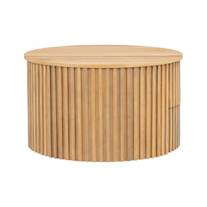 English Elm Vibe Haus Fluted Round Coffee Table with Lift Top Storage for Modern Living Rooms Light Brown N893P459102W