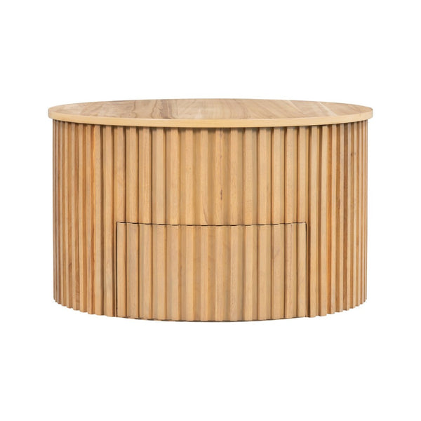 English Elm Vibe Haus Fluted Round Coffee Table with Lift Top Storage for Modern Living Rooms Light Brown N893P459102W