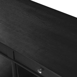 English Elm Vibe Haus Farmhouse Coffee Table Solid Wood Legs Two Drawers Open Shelf Living Room Black N893P473195B