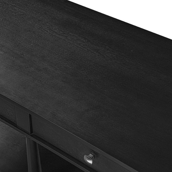 English Elm Vibe Haus Farmhouse Coffee Table Solid Wood Legs Two Drawers Open Shelf Living Room Black N893P473195B