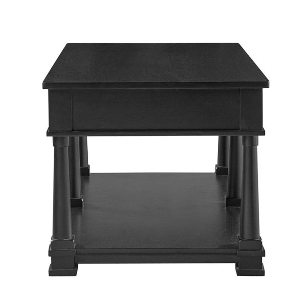 English Elm Vibe Haus Farmhouse Coffee Table Solid Wood Legs Two Drawers Open Shelf Living Room Black N893P473195B
