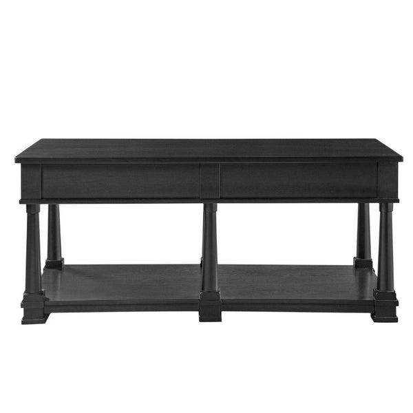English Elm Vibe Haus Farmhouse Coffee Table Solid Wood Legs Two Drawers Open Shelf Living Room Black N893P473195B