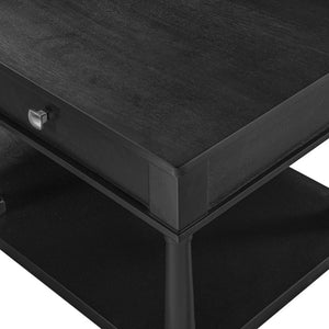 English Elm Vibe Haus Farmhouse Coffee Table Solid Wood Legs Two Drawers Open Shelf Living Room Black N893P473195B