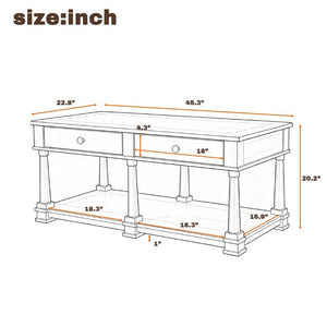 English Elm Vibe Haus Farmhouse Coffee Table Solid Wood Legs Two Drawers Open Shelf Living Room Black N893P473195B