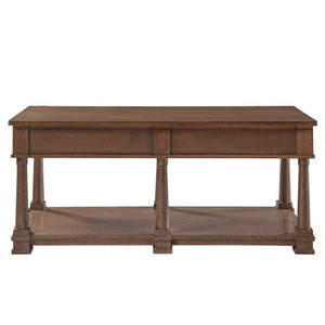 English Elm Vibe Haus Farmhouse Coffee Table Solid Wood Legs Two Drawers Open Shelf Living Room Brown N893P473195D