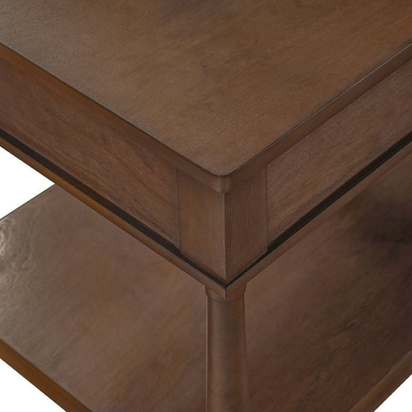 English Elm Vibe Haus Farmhouse Coffee Table Solid Wood Legs Two Drawers Open Shelf Living Room Brown N893P473195D