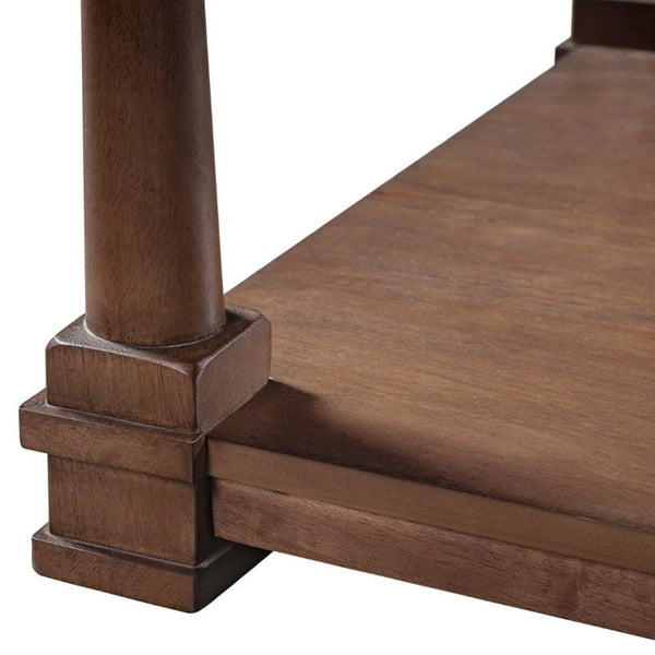English Elm Vibe Haus Farmhouse Coffee Table Solid Wood Legs Two Drawers Open Shelf Living Room Brown N893P473195D