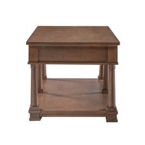 English Elm Vibe Haus Farmhouse Coffee Table Solid Wood Legs Two Drawers Open Shelf Living Room Brown N893P473195D